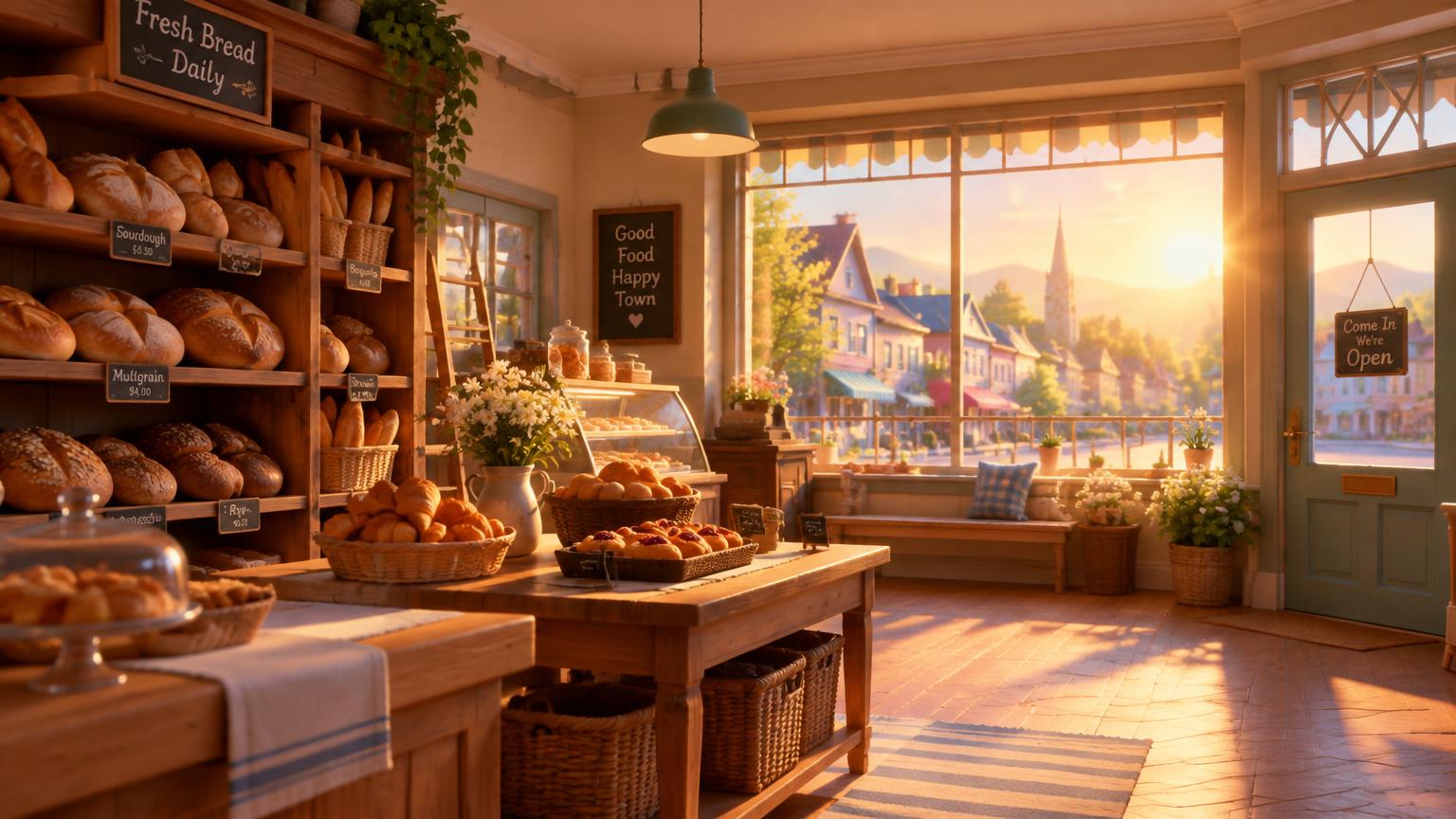 Animated bakery at sunrise